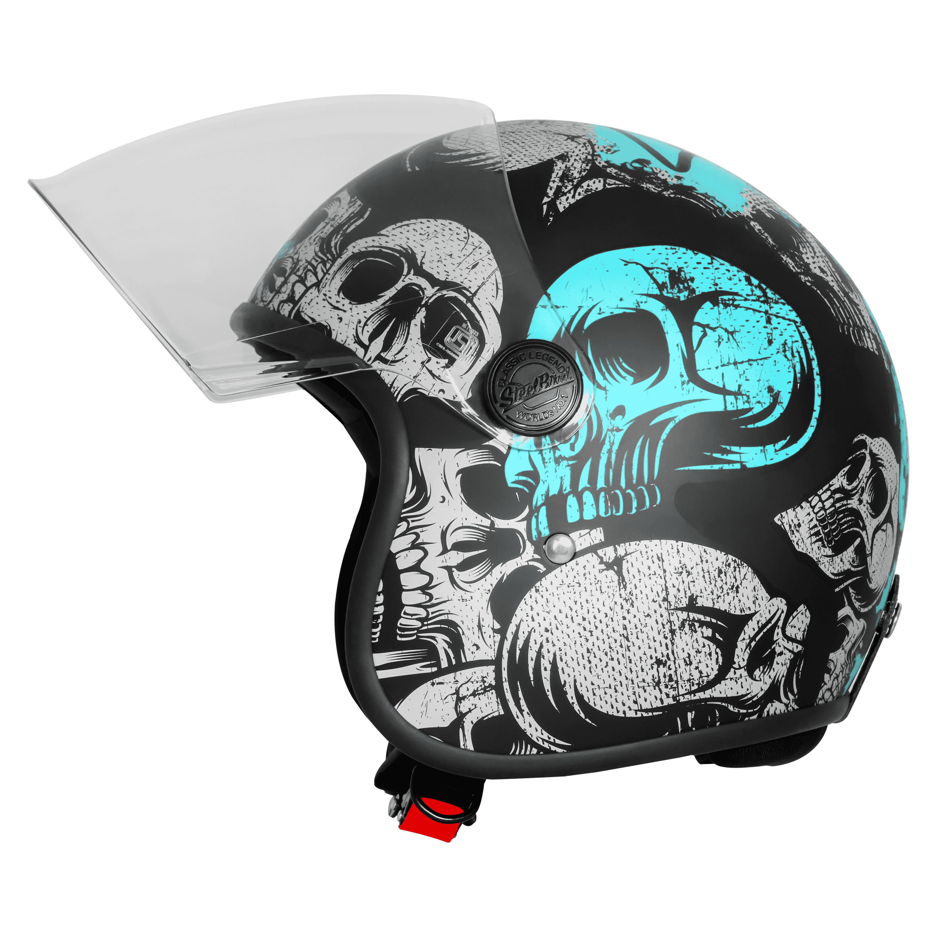 SBH-56 VINTAGE SKULL GLOSSY BLACK WITH TURQUOISE